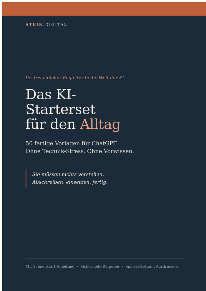 Titelseite des KI-Startersets: Das KI-Starterset für den Alltag, 50 fertige Vorlagen für ChatGPT